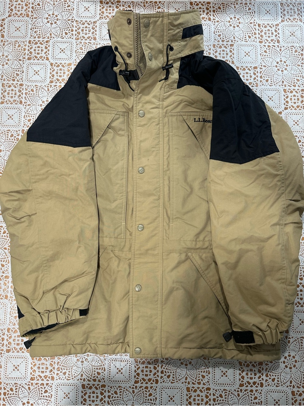 Vintage 1999 L.L.Bean Men’s M Insulated Ski Jacket Tan Black 90s